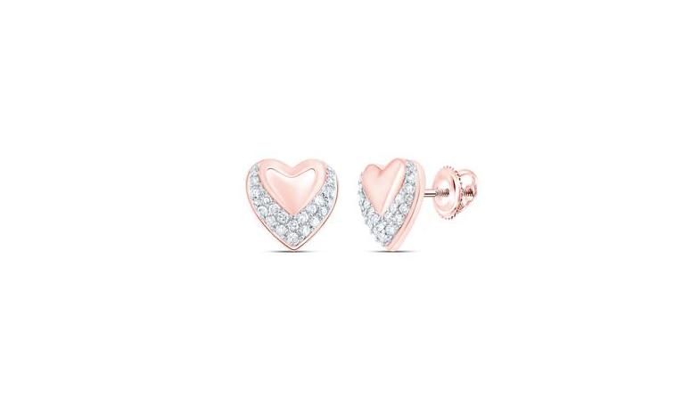 10k Heart Diamond Stud Earrings