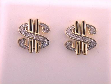 10k Dollar Sign Diamond Earrings