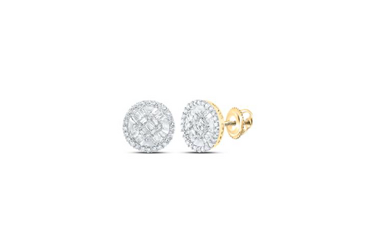 10K Baguette Round Diamond Earrings