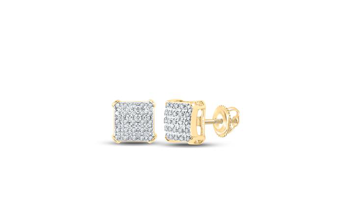 10K Square Round Diamond Earrings