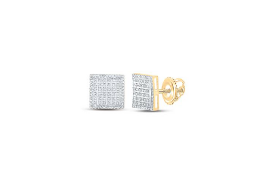 10k Gold Round Diamond Square Earrings
