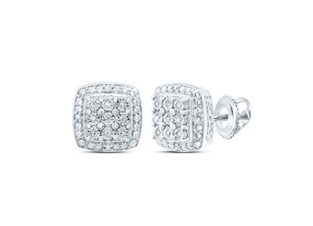 Sterling Silver Cushion Round Diamond Earrings Studs