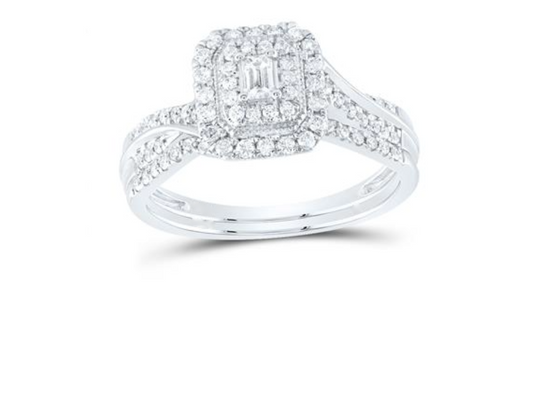 14K Emerald Halo Double Bridal Ring Set
