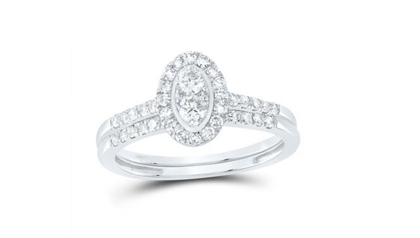 Oval Halo Diamond Duo Ring Set