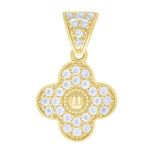 10K White Sapphires Clover Gold Charm