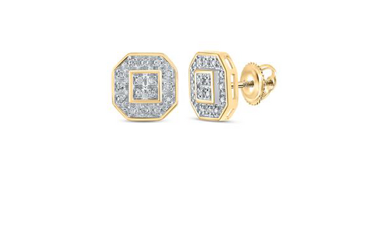 10k Octagon Round Diamonds Studs