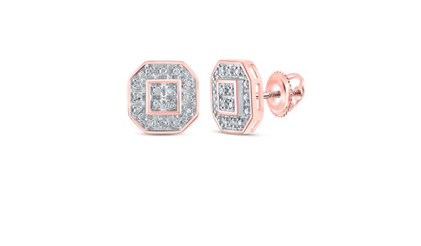 10k Octagon Round Diamonds Studs