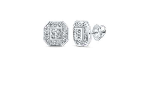 10k Octagon Round Diamonds Studs