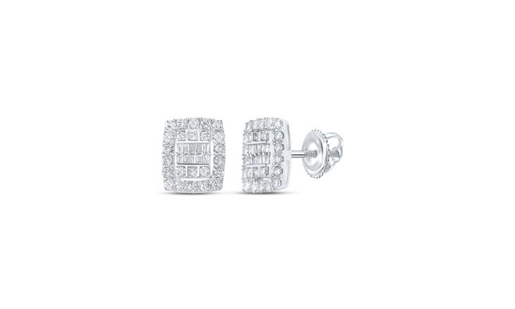 10K Baguette Diamond Rectangle Earrings