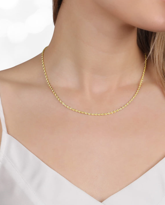 10K Hollow 1.5mm Yellow Gold Rope Chain