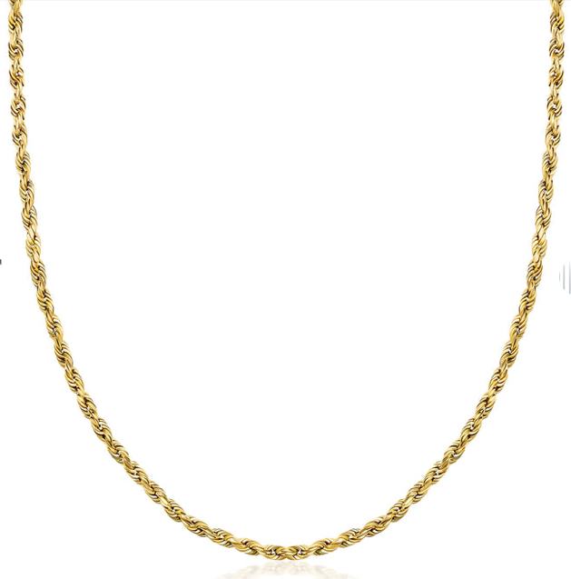 10K Hollow 2mm Yellow Gold Rope Chain