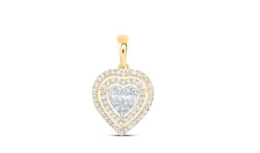 10k Round Baguette Diamonds Heart Charm