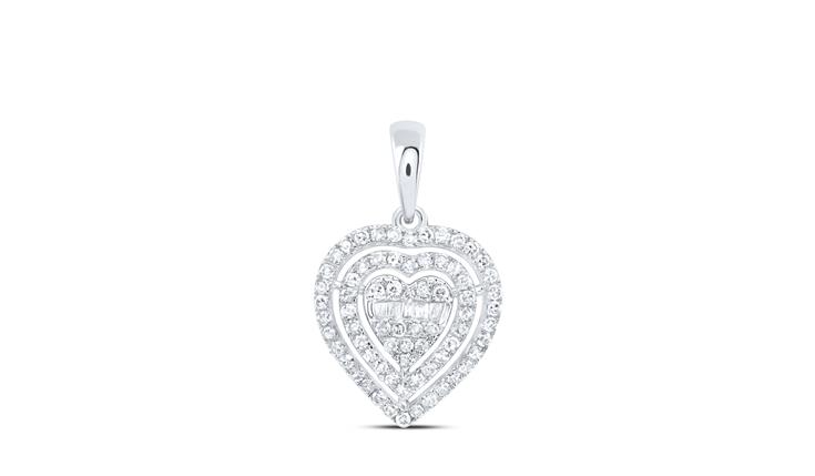 10k Round Baguette Diamonds Heart Charm