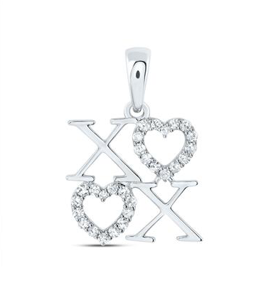 A gold-tone charm with two diamond-encrusted hearts and the letter X and O, representing the word 'XOXO'.