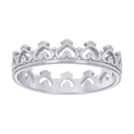 Sterling Silver Heart Crown Fashion Ring