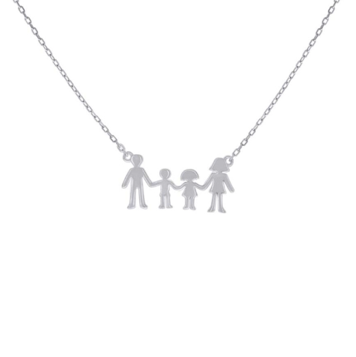 Sterling Silver Mom Dad Girl Boy Family Charm Necklace
