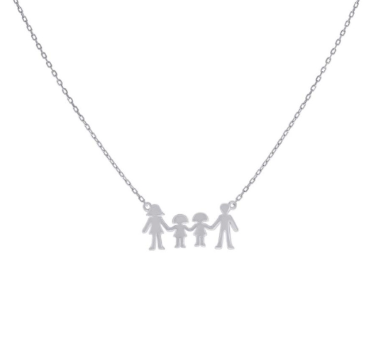 Sterling Silver Mom Dad Twin Girl Family Charm Necklace