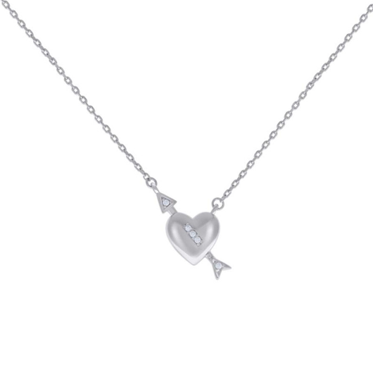 Sterling Silver White Sapphires Cupid Heart Charm Necklace