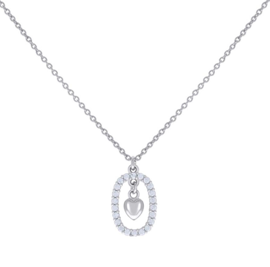 Sterling Silver White Sapphires Heart Charm Necklace