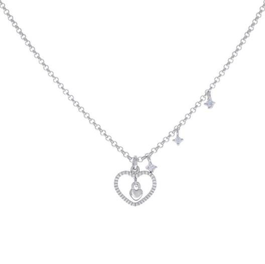 Sterling Silver Love Heart Dangle Charm Necklace
