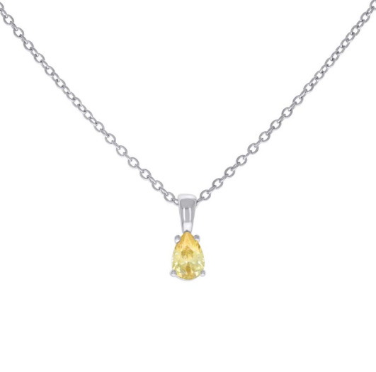 Sterling Silver Yellow Stone Pear Tear Drop Charm Necklace