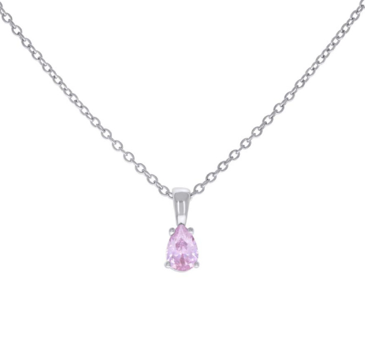 Sterling Silver Pink Stone Pear Tear Drop Charm Necklace