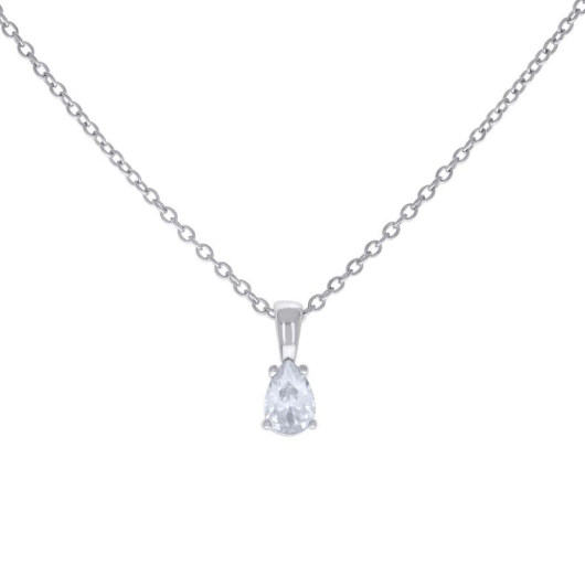 Sterling Silver Pear White Sapphire Tear Drop Charm Necklace