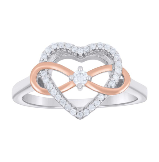 Sterling Silver White Sapphire Infinity Rose Tone Ring