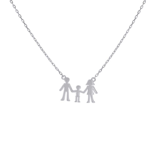 Sterling Silver Mom Dad Boy Family Charm Necklace Size
