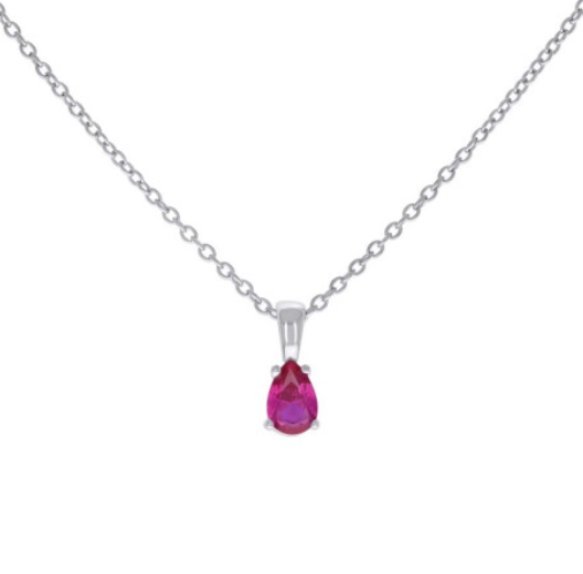 Sterling Silver Magenta Stone Pear Tear Drop Charm Necklace