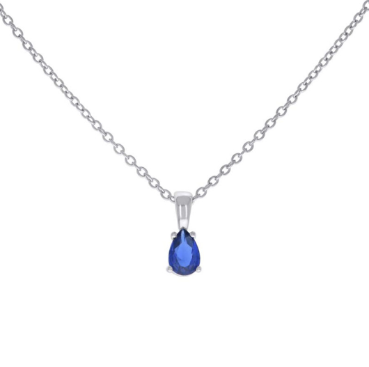 Sterling Silver Blue Stone Pear Tear Drop Charm Necklace