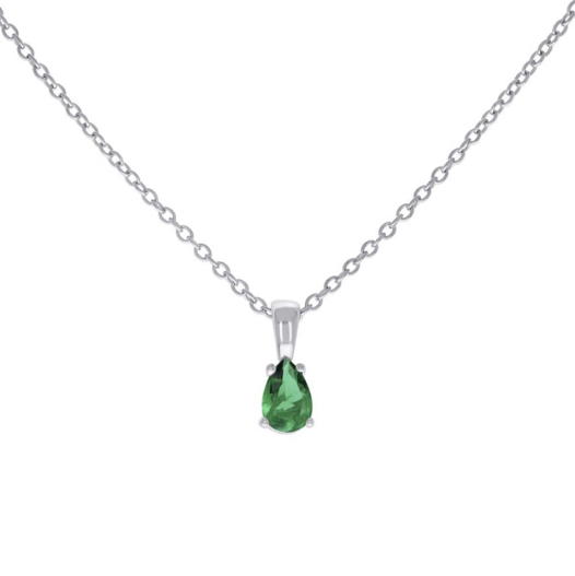 Sterling Silver Green Stone Pear Tear Drop Charm Necklace