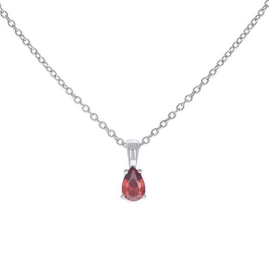 Sterling Silver Red Stone Pear Tear Drop Charm Necklace