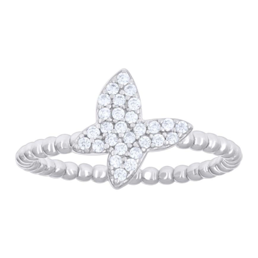 Sterling Silver Beaded Butterfly White Sapphires Ring
