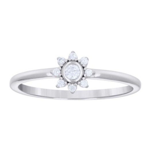 Sterling Silver White Sapphires Flower Promise Ring