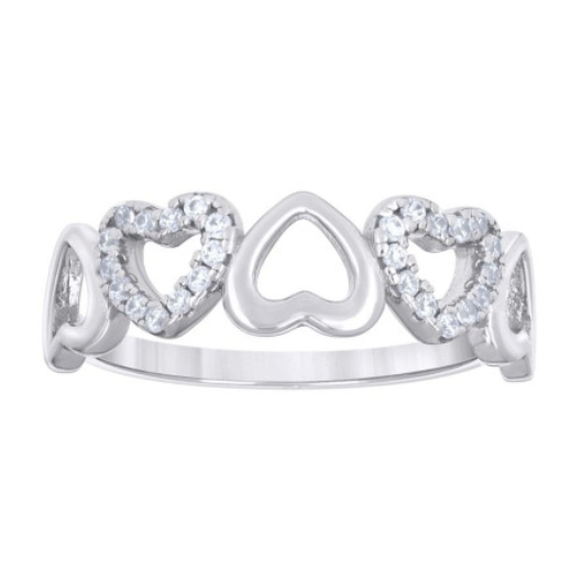 Sterling Silver White Sapphires Alternating Hearts Ring