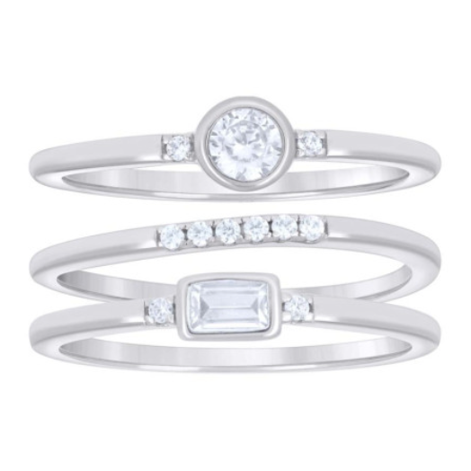 Sterling Silver White Sapphires 3 Stackable Bands