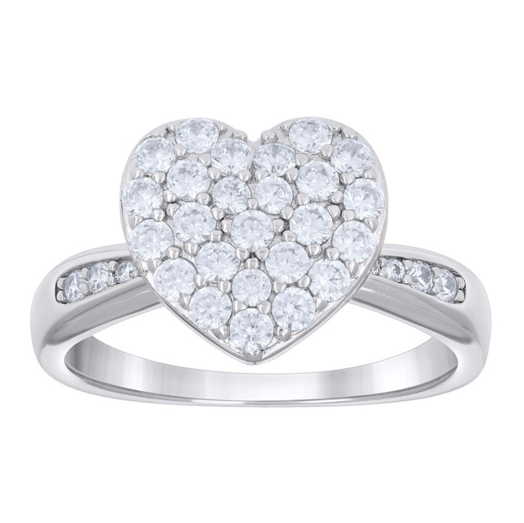 Sterling Silver Heart White Sapphires Ring
