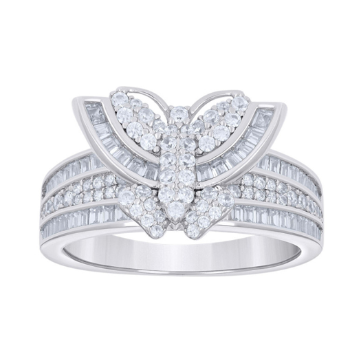 Sterling Silver White Sapphires Butterfly Ring