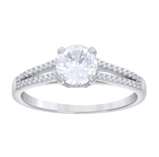 Sterling Silver Split Shank White Sapphires Engagement Ring