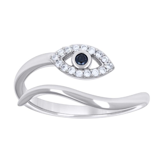 Sterling Silver Good Luck Eye Evil Eye White Sapphires Ring