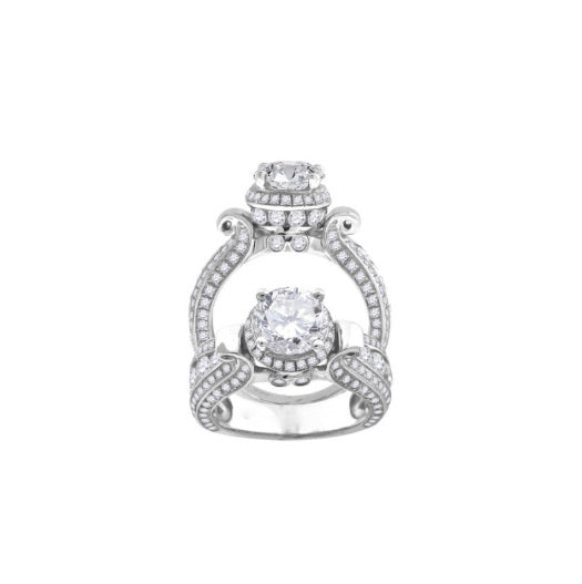 Sterling Silver White Sapphires Elegant Engagement Ring