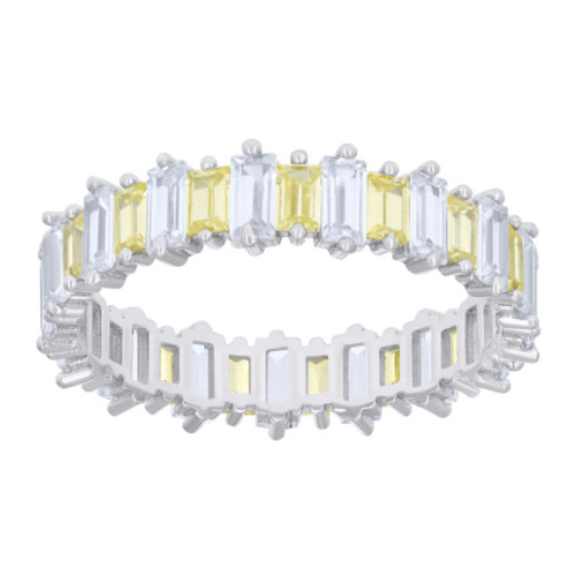Sterling Silver Yellow White Baguette Cubic Zirconias Fashion Eternity Band