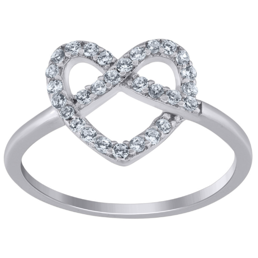 Sterling Silver White Sapphires Pretzel Infinity Heart Ring