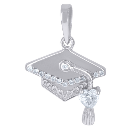Sterling Silver White Sapphires Graduation Cap