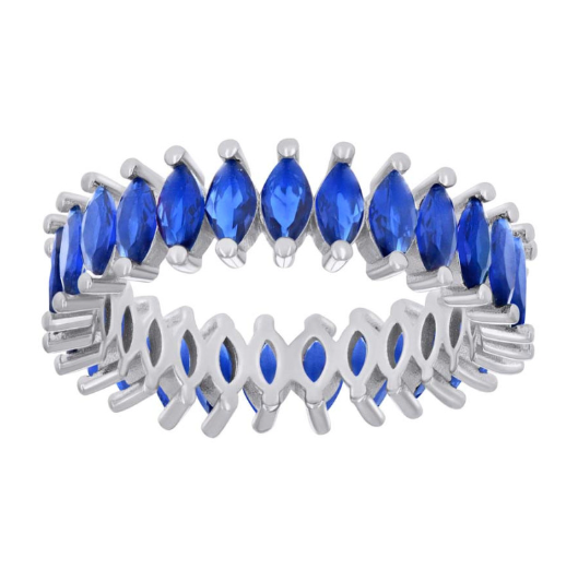 Sterling Silver Marquise Blue Stones Eternity Ring