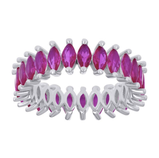 Sterling Silver Marquise Magenta Pink Stones Eternity Band