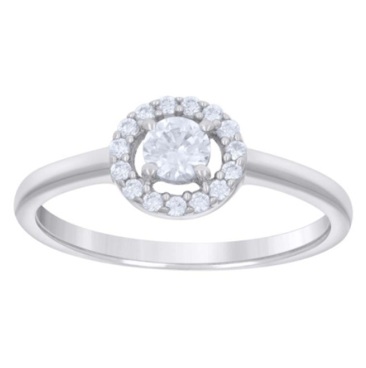 Sterling Silver Promise Ring Halo White Sapphires Ring