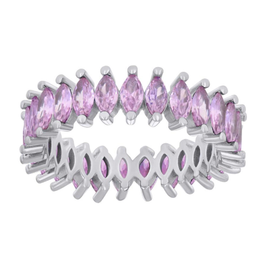 Sterling Silver Marquise Pink Stones Eternity Band