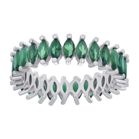 Sterling Silver Marquise Green Stones Eternity Band